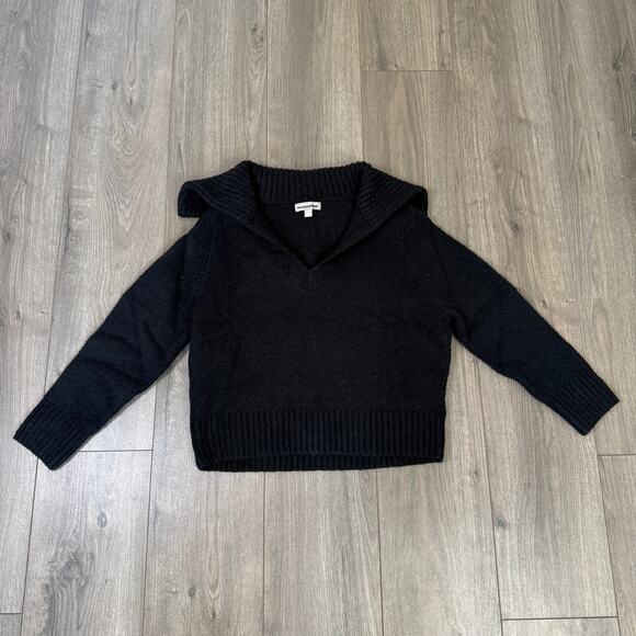 J.Crew Johnny-collar Sweater SZ XXS Black Ribbed Trim Woolen Oversized Pullover - Picture 2 of 6